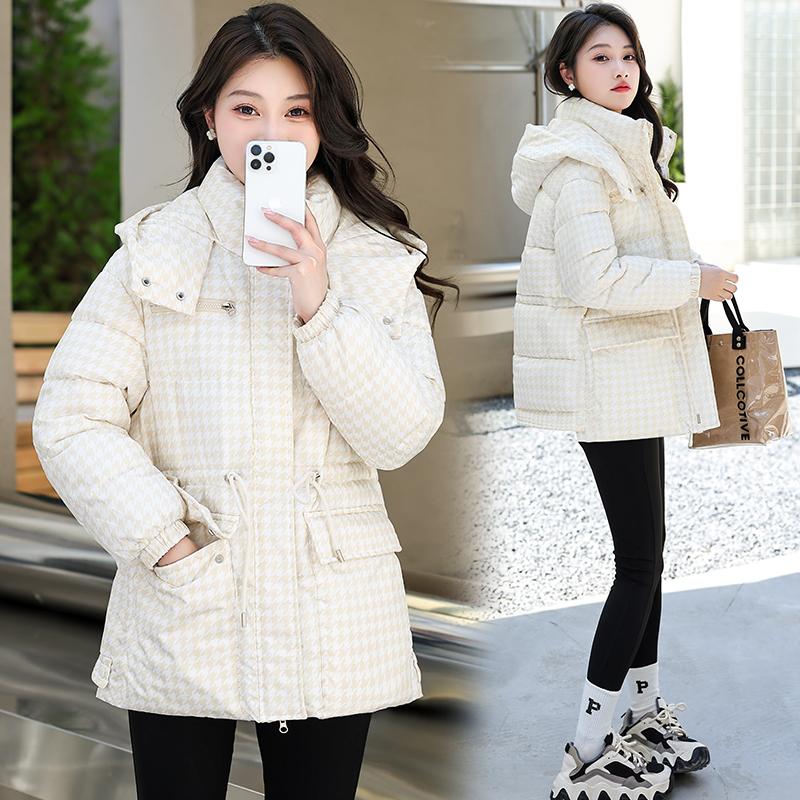 加厚格子2024冬季中长款宽松连帽