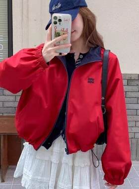 两面穿立领短款夹克女小个子