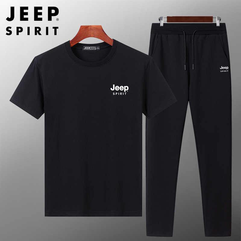 JEEP SPIRIT男士夏季短袖套装宽松休闲两件套长裤运动装90106104