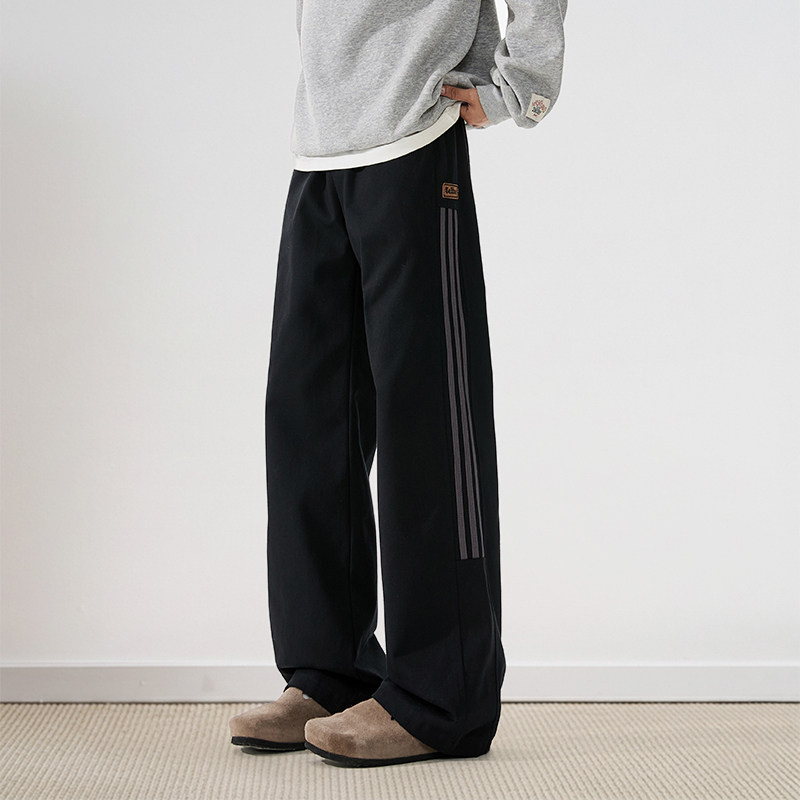 美式高街侧条纹休闲裤男春秋垂感阔腿宽松直筒裤子百搭学生男裤潮,男装,休闲裤,淘宝优惠券,粉丝福利购,淘宝优惠卷