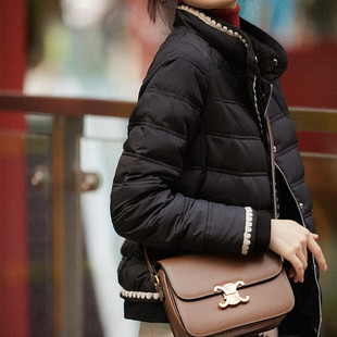 90白鸭绒小香风羽绒服女轻薄短款时尚洋气拼接修身显瘦外套小个子