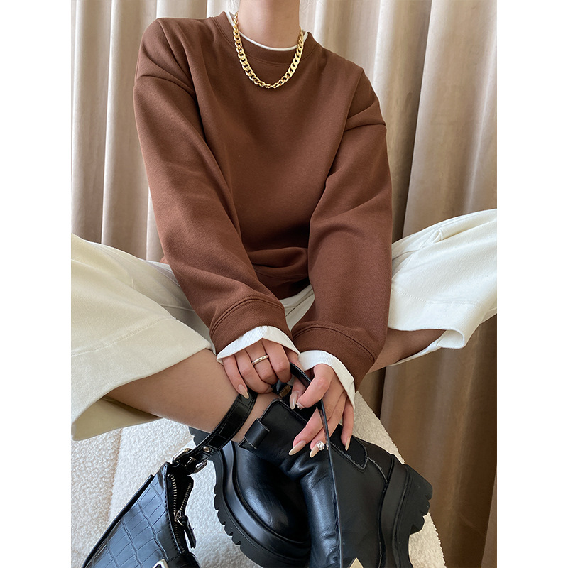 司南 时髦刚需假两件 设计感叠穿撞色圆领休闲加绒厚卫衣 SN4651