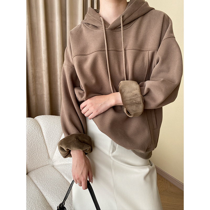 司南 美式解构分割设计 基础款落肩宽松休闲加绒连帽卫衣 SN4649