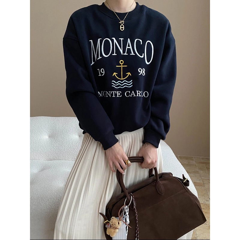 司南 时髦设计感 海锚字母刺绣圆领宽松休闲套头加绒卫衣 SN8252