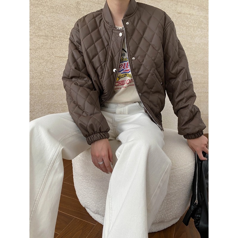 司南 美式复古飞行员 哑光PU皮菱格衔缝棒球服夹棉外套 SN6459