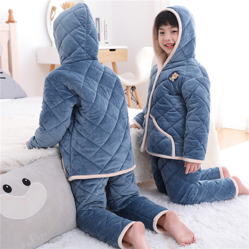 儿童睡衣冬季加绒加夹棉家居服