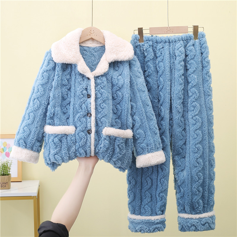 儿童睡衣加绒男童珊瑚绒套装长袖