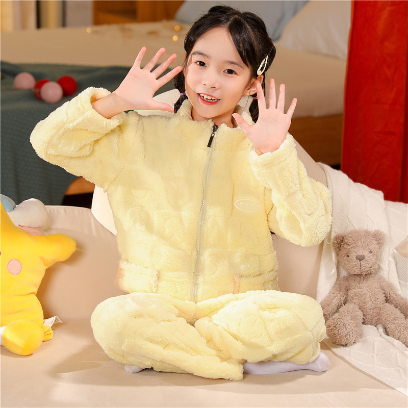 男童加厚珊瑚绒睡衣秋冬季