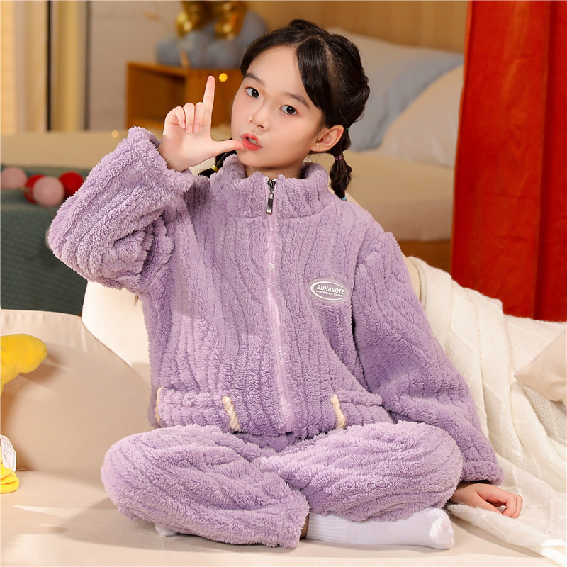 2024新款女童睡衣秋冬季珊瑚绒加厚儿童法兰绒女孩冬款大童家居服