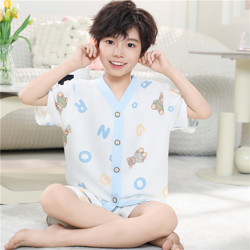 夏天款云朵棉儿童卡通家居服男童宝宝小孩男女童大童短袖睡衣套装