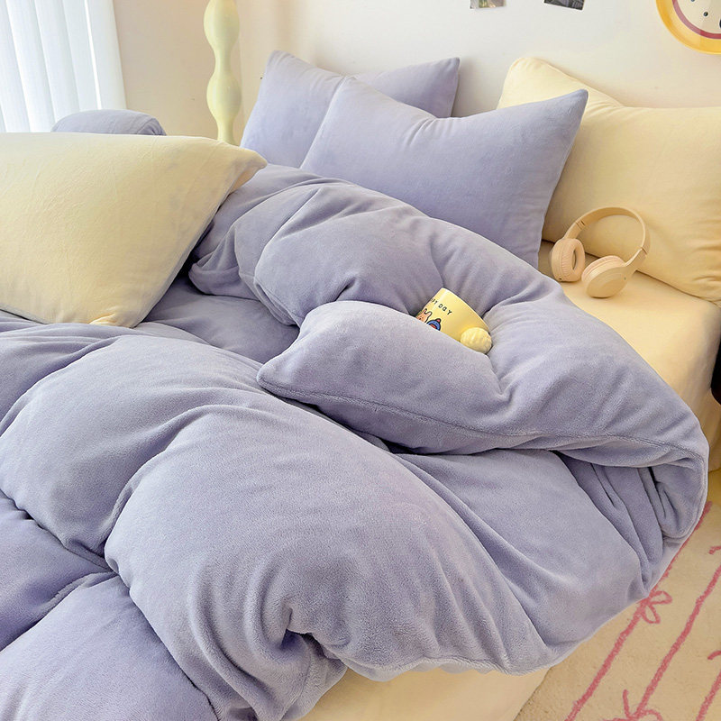 冬牛奶绒被套单件加厚保暖双面绒被罩法兰绒珊瑚纯色加绒学生宿舍