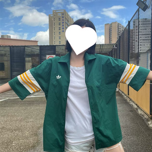 Adidas/阿迪达斯 三叶草 夏季拉链拼色运动短袖衬衫T恤 IY7373