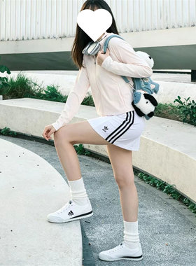 Adidas/阿迪达斯 三叶草 夏季女子条纹休闲复古双重腰A字裙IC3142