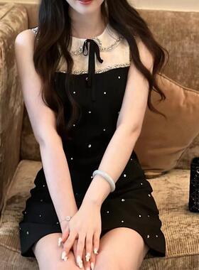 FFmiss◆法式镶钻娃娃领气质无袖洋装女夏设计感钉珠蝴蝶结短裙