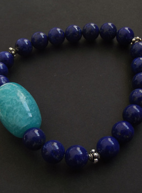 阿富汗天然原色正品青金石手链 银饰 巴西天河石 路路通 水晶