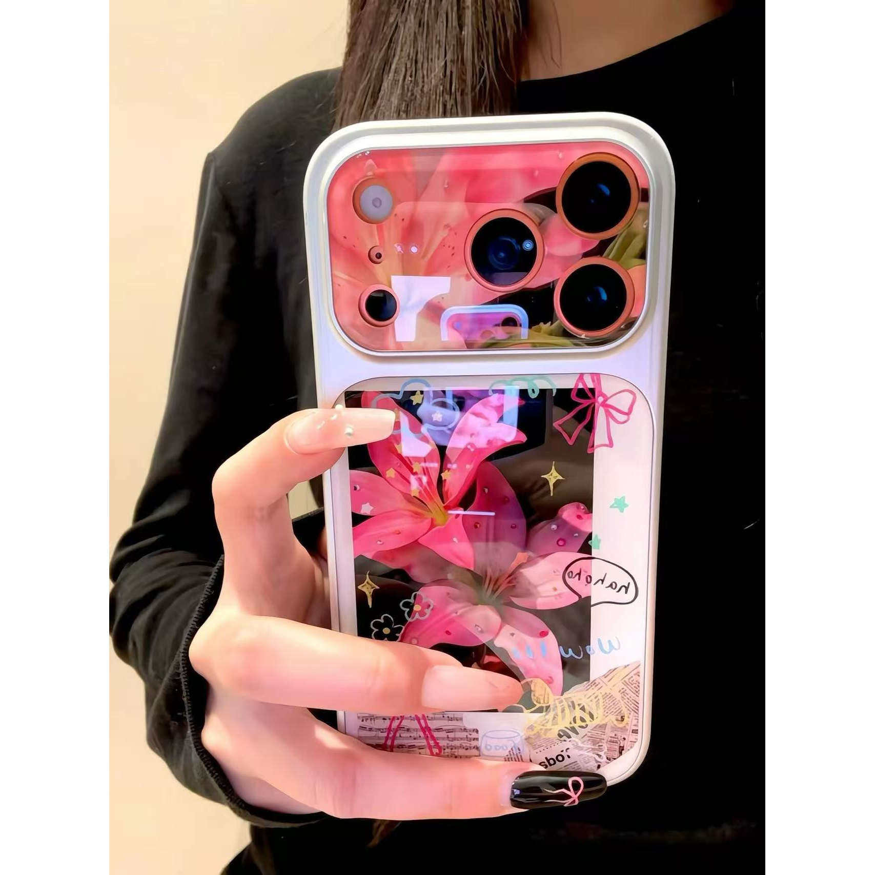 磁吸款韩系英文山茶花插画适用iPhone17苹果16ProMax手机壳新款15全包14p女16promax/17promax潮流百搭手机壳