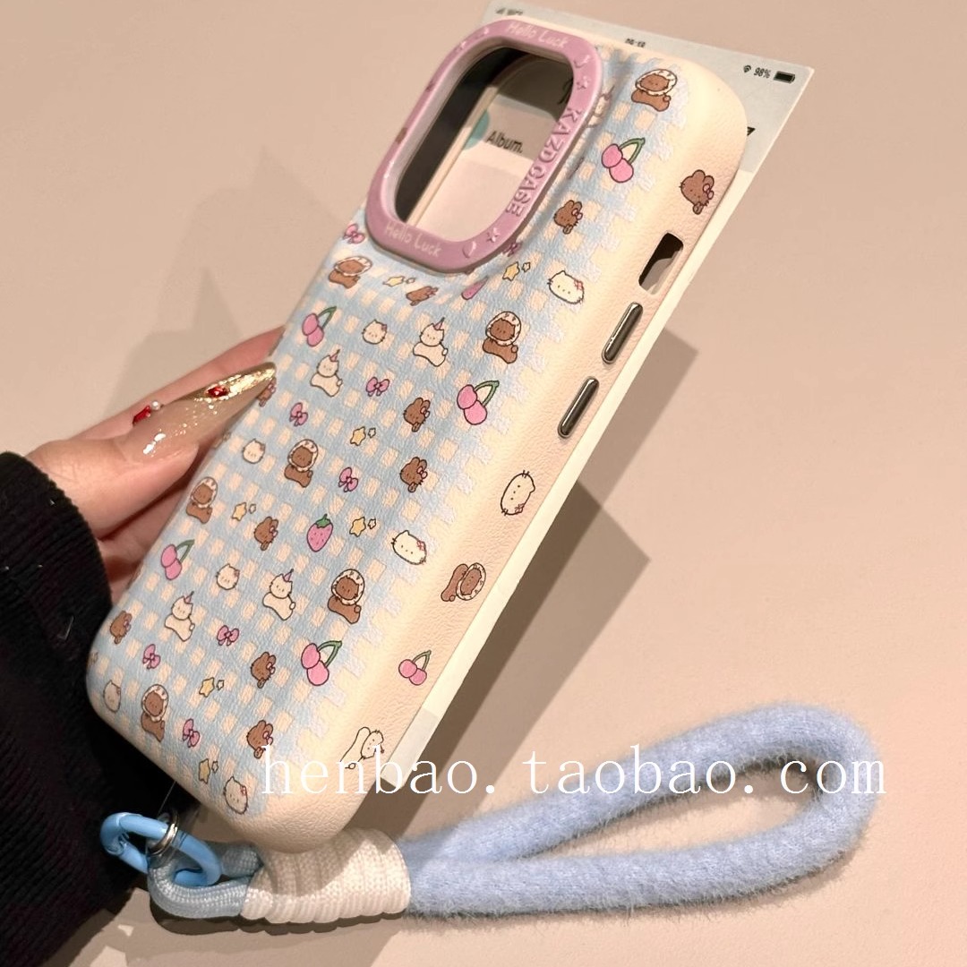韩风格纹涂鸦小樱桃kt猫适用苹果16promax手机壳iPhone15女新款14可爱16百搭风15Pro防摔14promax防摔手机壳
