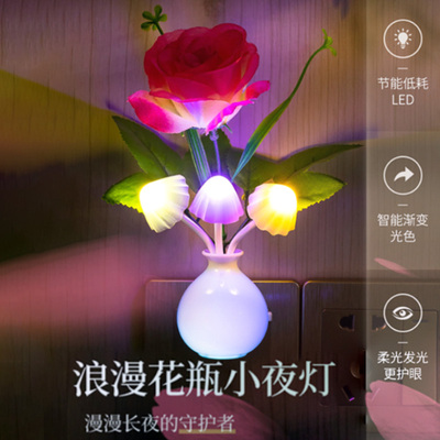 创意带开关小夜灯七彩花型新款LED插电婴儿喂奶卧室床头起夜光灯