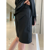 女春五分直筒裤 eewen挺括感中裤 短裤 高腰黑色显瘦西装 设计感 西裤