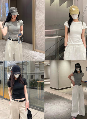3色正肩短袖T恤女修身显瘦