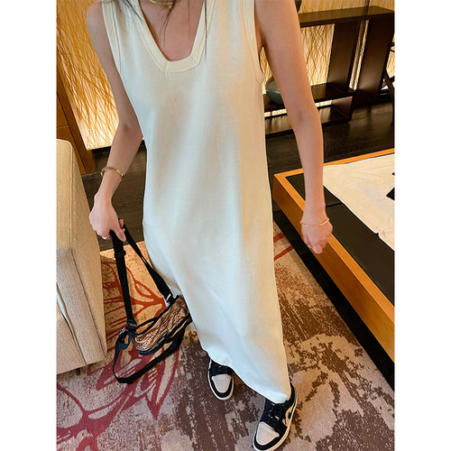 方领无袖连衣裙女背心裙