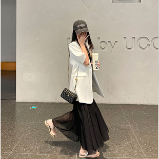 白色醋酸短袖西装外套女2026新款春夏薄款小西装高级感休闲西服夏