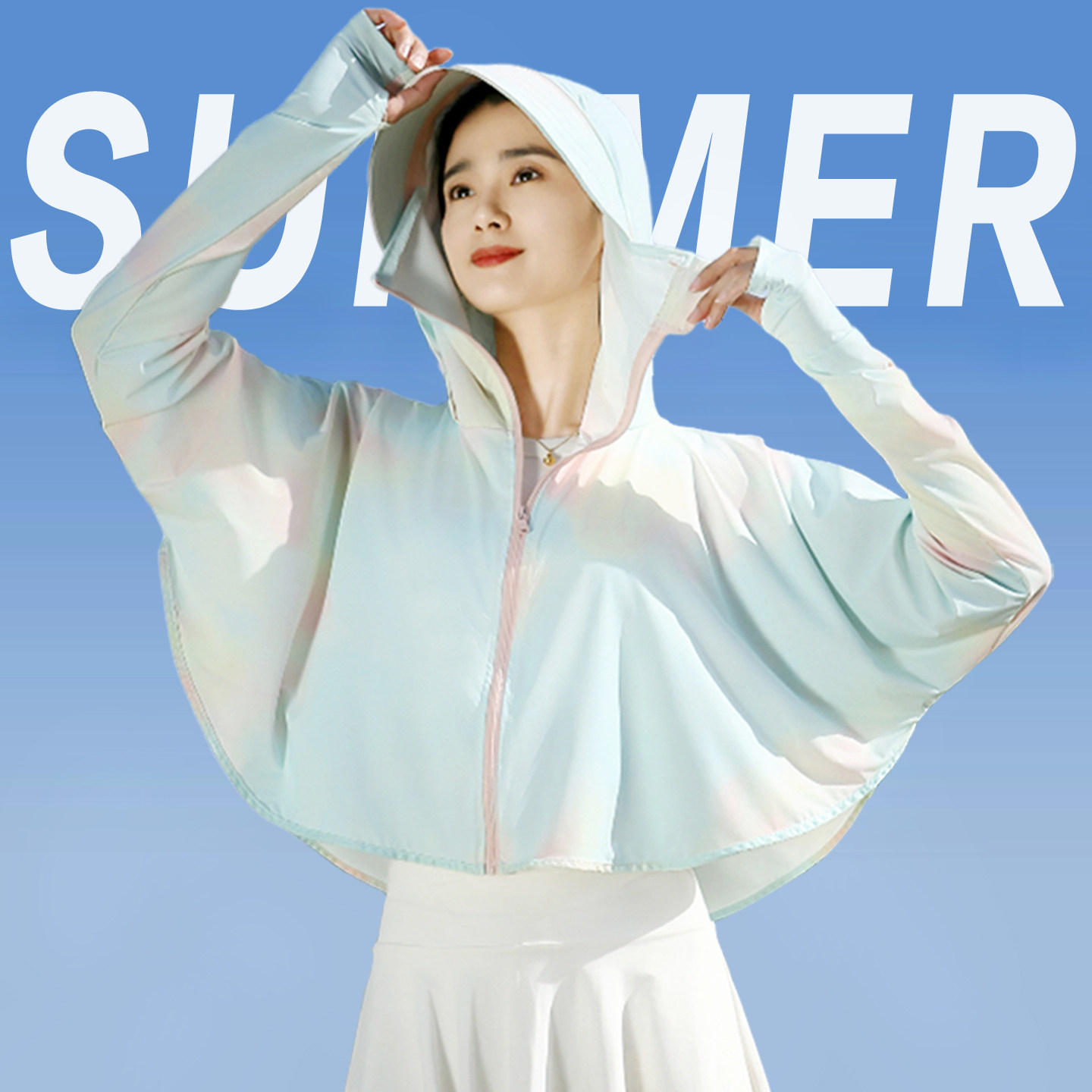 防晒衣女短款2025夏季新款防紫外线原纱冰丝彩色印花斗篷防晒服女图片