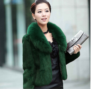 包邮 2023冬皮草外套女短款 仿貂皮狐狸毛领兔毛仿皮草外套毛大衣女