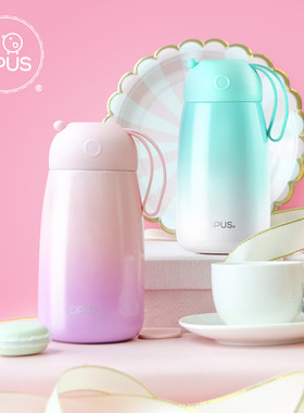 opus保温杯304不锈钢女便携可爱渐变迷你ins网红学生大肚水杯刻字