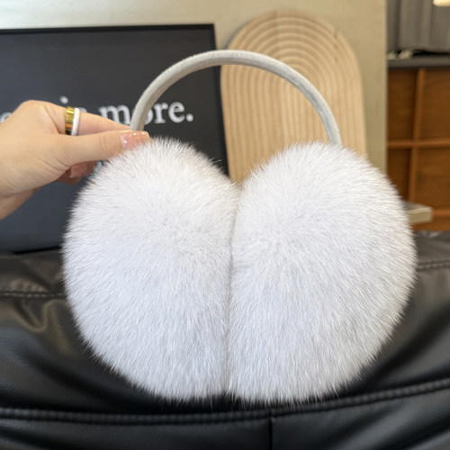 可爱奶油色超大狐狸毛耳捂可伸缩加厚保暖耳罩秋冬女毛绒耳套耳暖