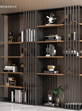 现代简约实木落地书架铁艺办公室隔断柜样板房置物架工业风展示架