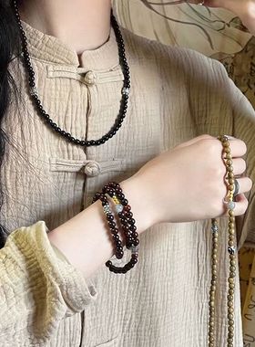 檀香木手持链念佛珠手链紫檀花梨沉香木静心护身木质佛珠文玩手串