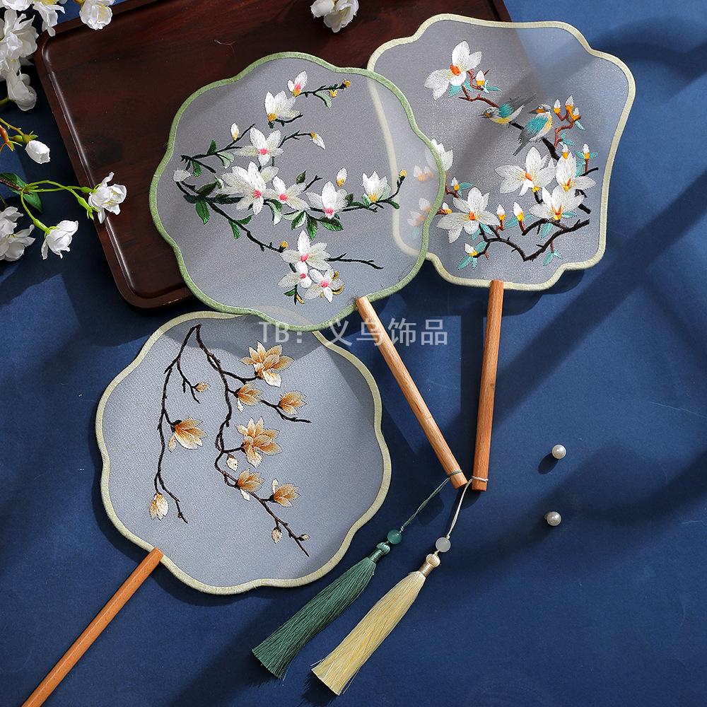 刺绣团扇古风跳舞扇子中国风纱扇