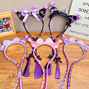 韩版卡通库洛米蝴蝶结假发发箍少儿可爱辫子头箍公主压发发卡头饰