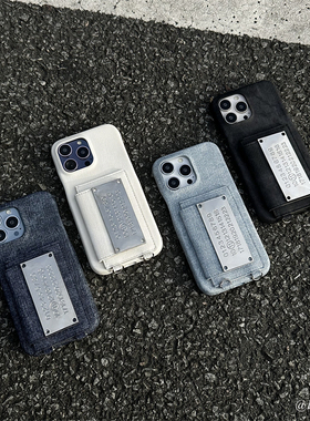 小众潮牌牛仔复古风斜挎式卡包皮质17适用16promax苹果iphone15手机壳链条13pro斜背带防摔个性14保护套13