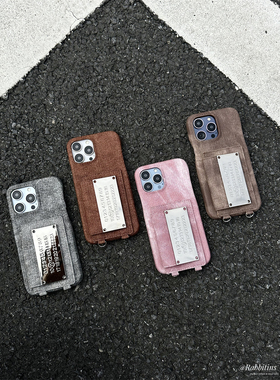 小众潮牌牛仔高级感复古风斜挎式卡包皮质适用17pro max苹果iphone16手机壳链条14pro斜背带防摔个性15保护套
