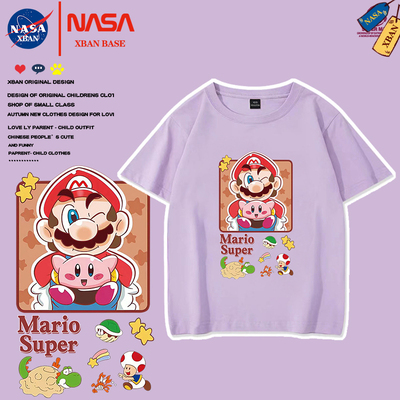 超级玛丽动漫短袖t恤男2025新款儿童纯棉ins百搭马里奥衣服男童潮