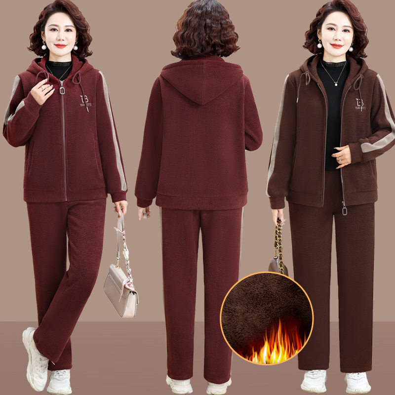中老年女装冬季新款运动套装50岁女士加绒外套妈妈冬装休闲两件套
