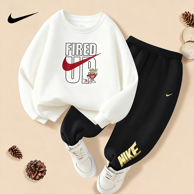 NIKE耐克运动套装2025新款秋纯棉两件套儿童长袖卫衣休闲男女童宝