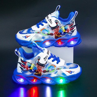 男童鞋子秋冬季哪吒亮灯鞋儿童运动鞋带灯2025新款皮面软底二棉鞋