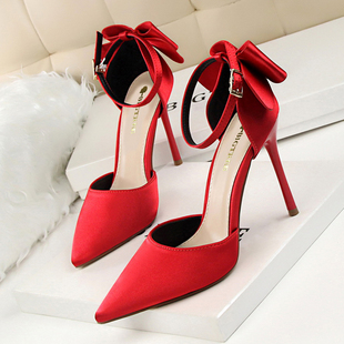 夏季 少女红色婚鞋 高跟鞋 潮 BIGTREE工作正装 细跟百搭时尚 性感凉鞋