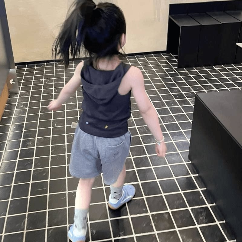 儿童洋气连帽背心男女童夏季套装