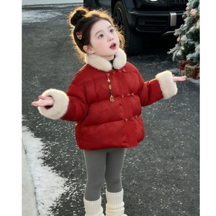 拜年服女童国风超好看羽绒棉服冬装加厚爆款儿童新年喜庆红色外套