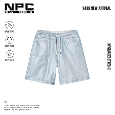 NPC潮牌重磅做旧浅蓝色牛仔裤