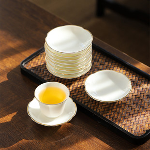 羊脂玉白瓷茶杯垫杯托防烫茶托隔热茶垫陶瓷杯碟杯托功夫茶具配件