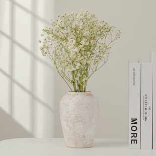 花瓶复古大肚中式创意高级感中古陶瓷花插摆件侘寂风陶罐插花雪柳