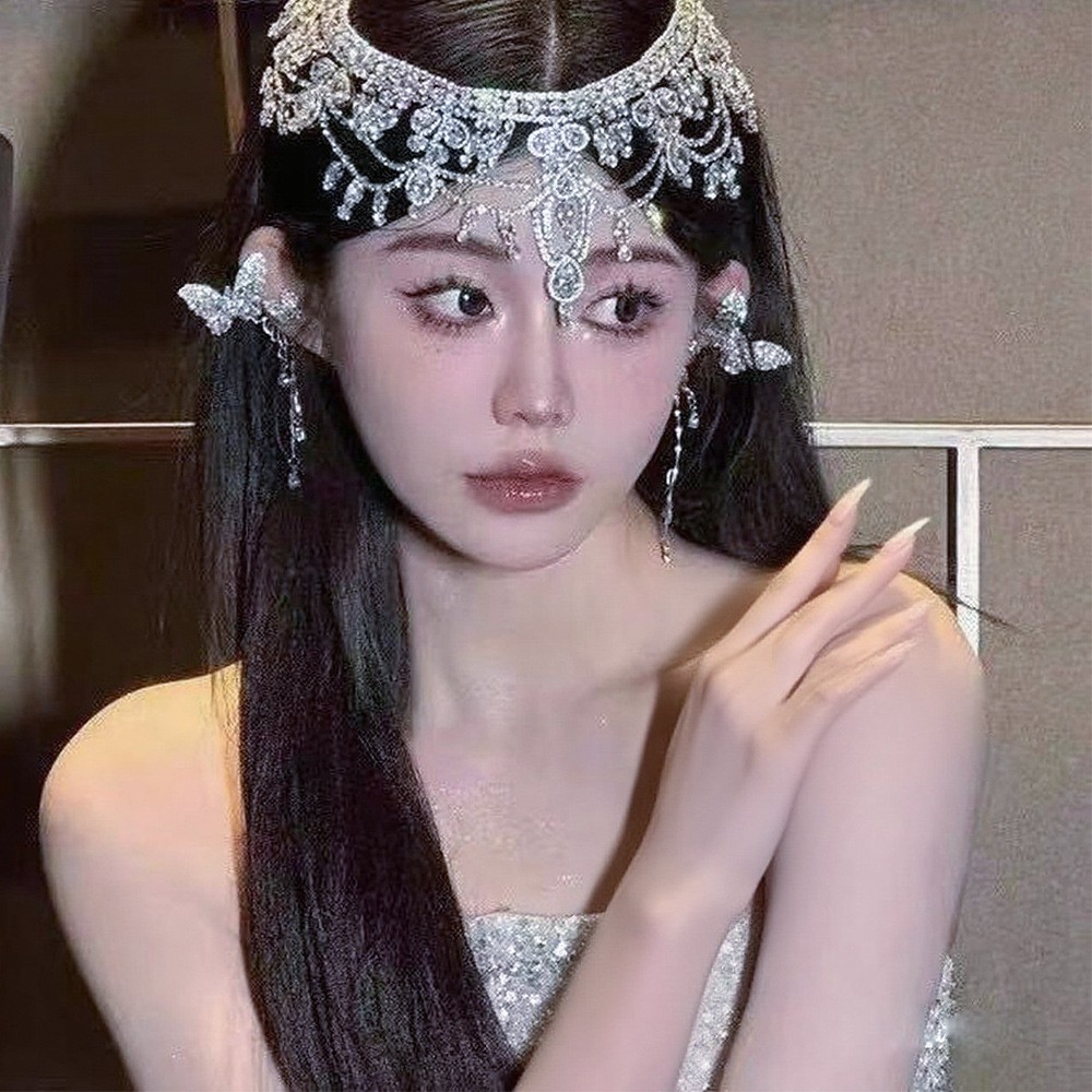 轻奢超闪复古镶钻头饰链女高级名媛风新娘拍照精致水滴额饰链头饰
