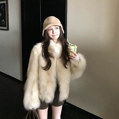 晕染狐狸毛皮草外套女高