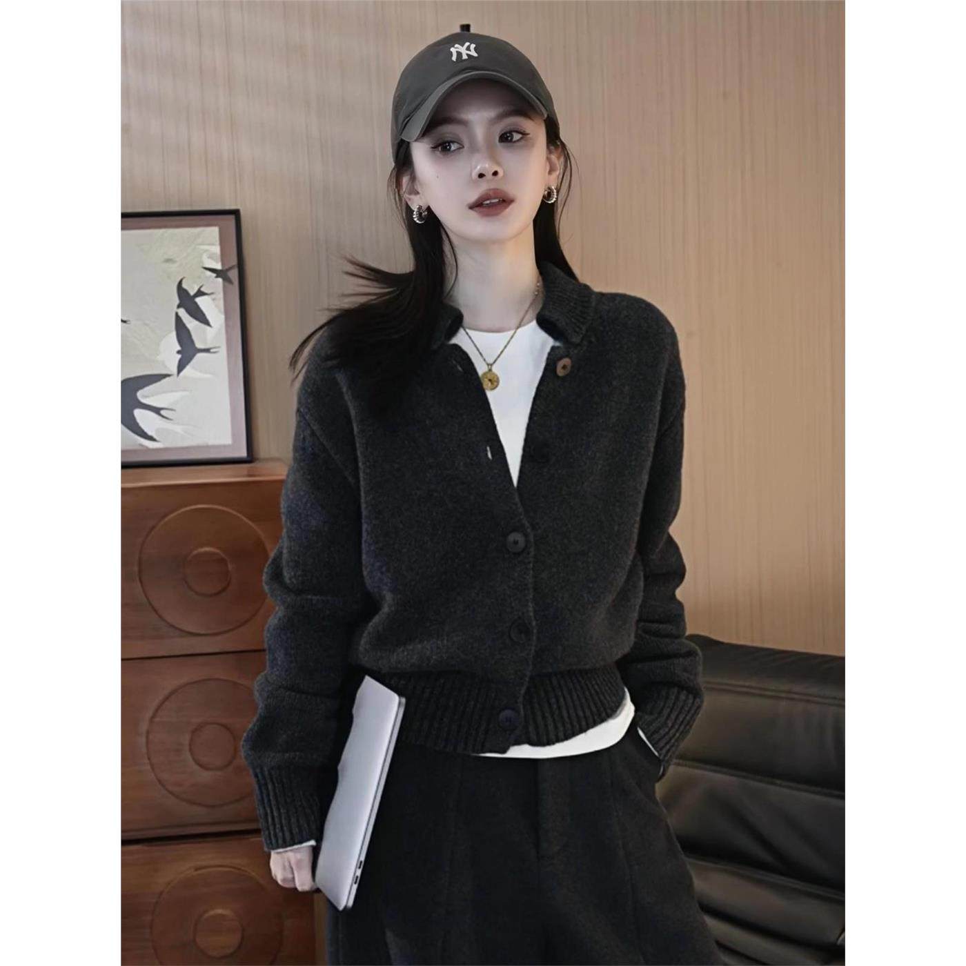 老钱风羊毛开衫女2025秋冬款设计感卡腰显瘦毛衣外套软糯针织上衣