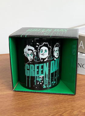 原单 绿日朋克乐队美国Green Day黑色陶瓷马克杯水杯子咖啡杯